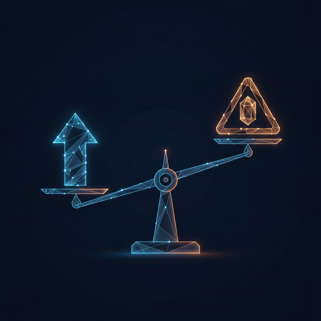 Glowing balance scale weighing the advantages and risks of leverage