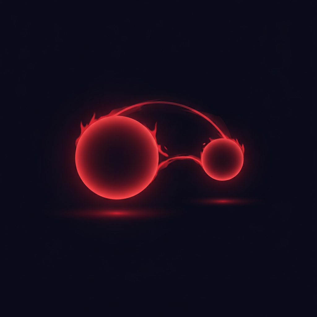 Illustrated two glowing currency orbs connected by an arrow showing exchange direction