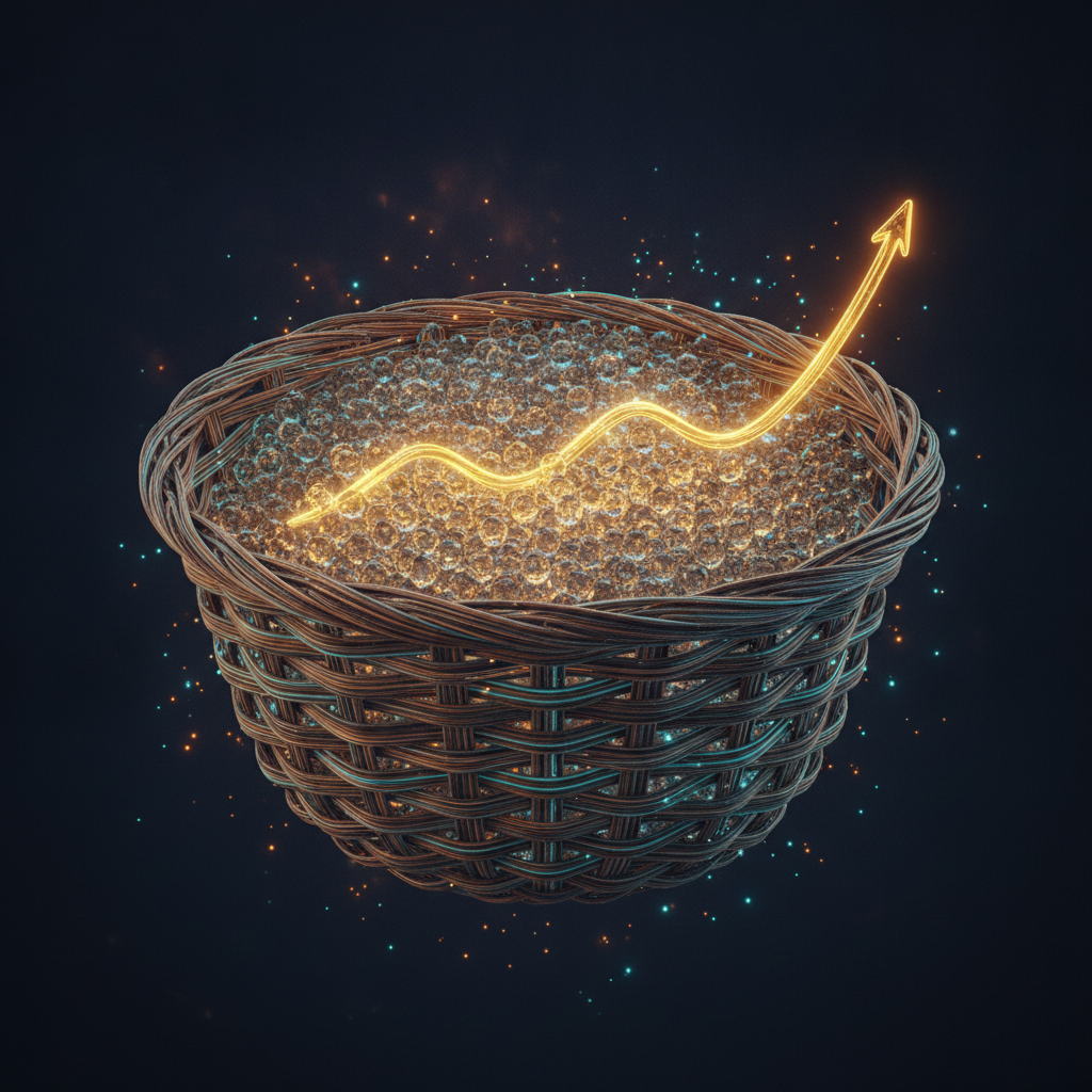 Illustrated glowing weighted basket chart line representing the Euro Index