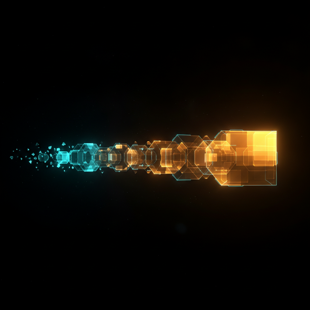 Illustrated glowing sequential process steps leading to a calculated forex position size