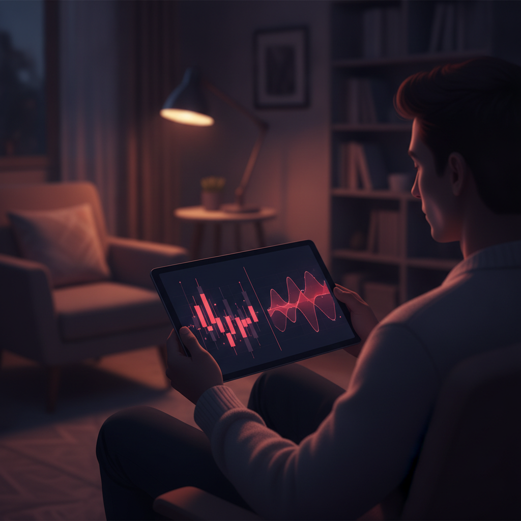 Person comparing stock and currency chart types on a tablet