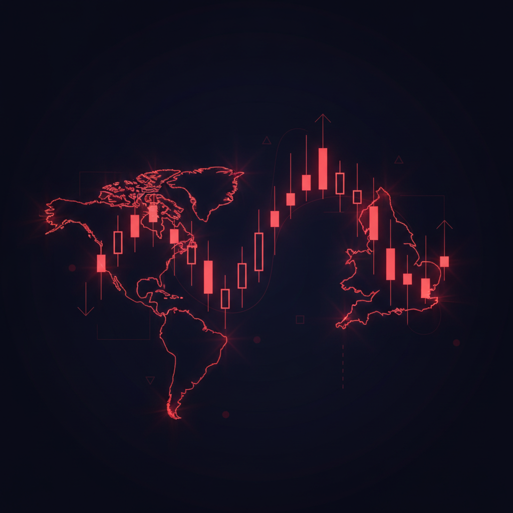 Glowing forex chart connecting British and American map outlines