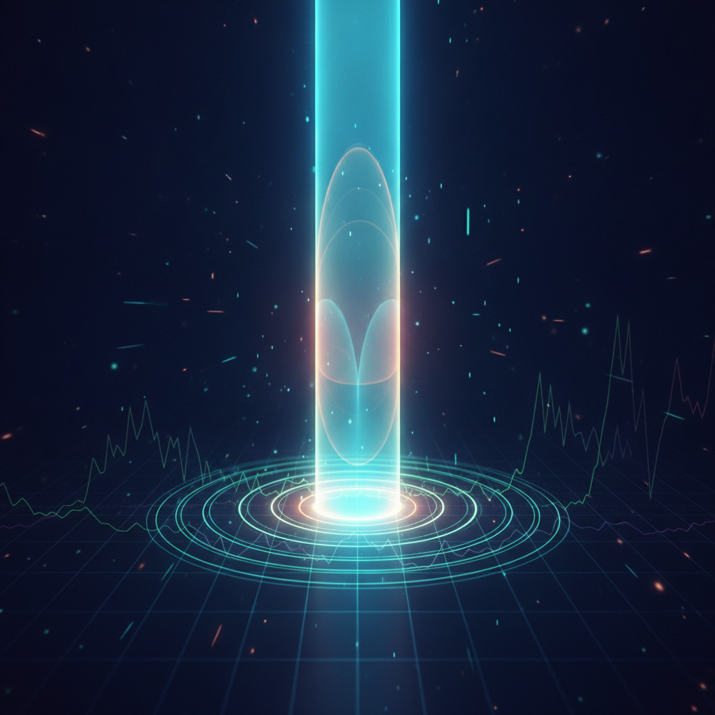 Illustrated glowing pillar radiating light waves that ripple across a forex chart line, representing central bank influence