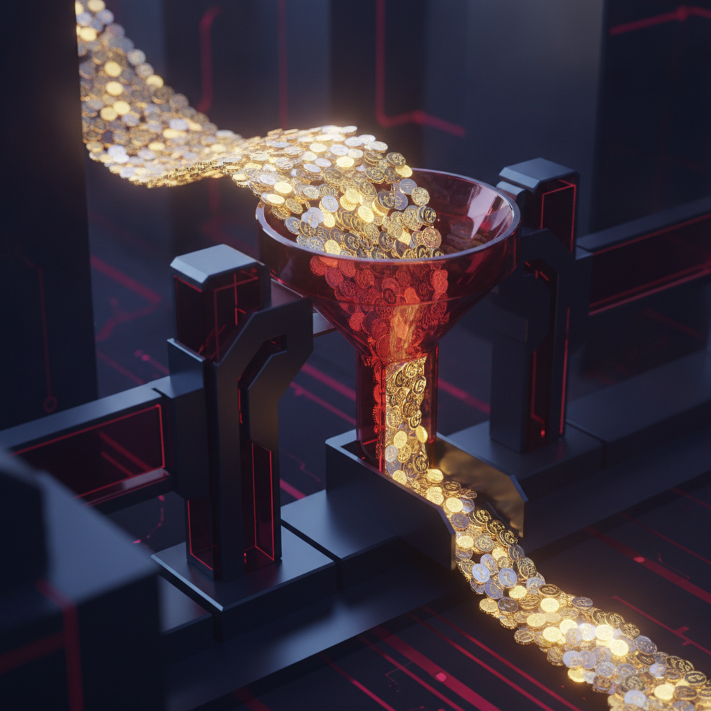 Coins flowing through a funnel representing broker fees
