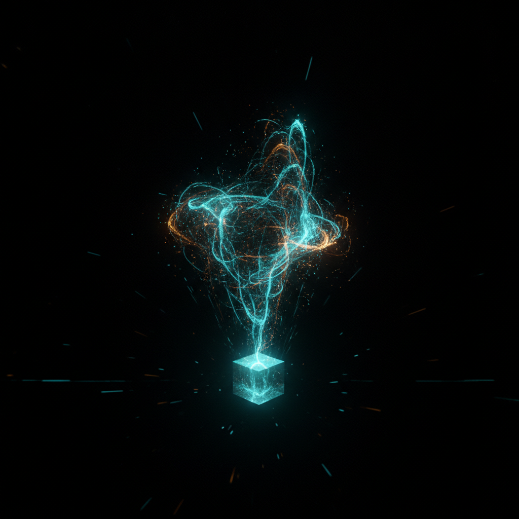 Illustrated glowing small block amplified into a much larger block representing forex leverage
