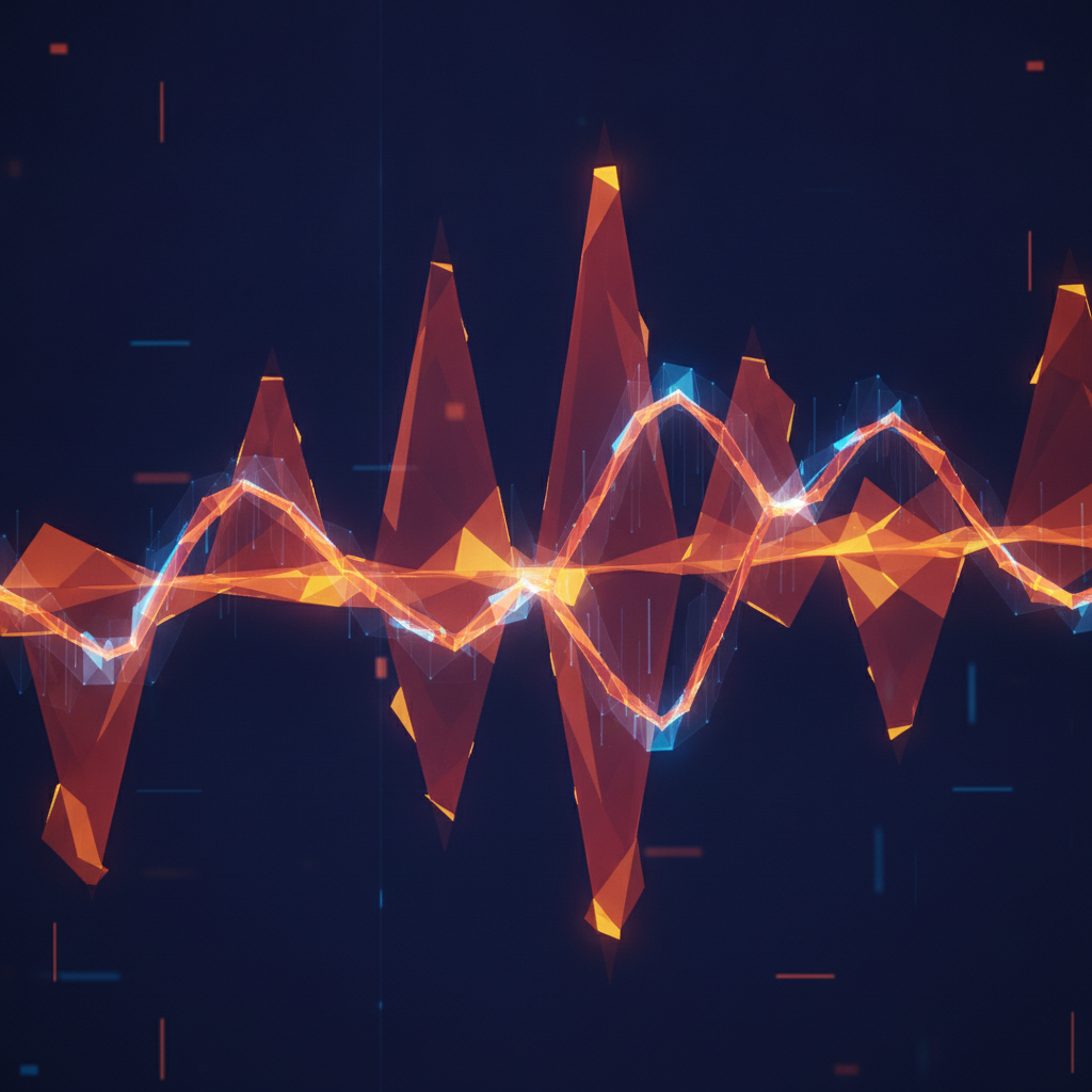 Glowing chart line reacting to inflation pressure waves