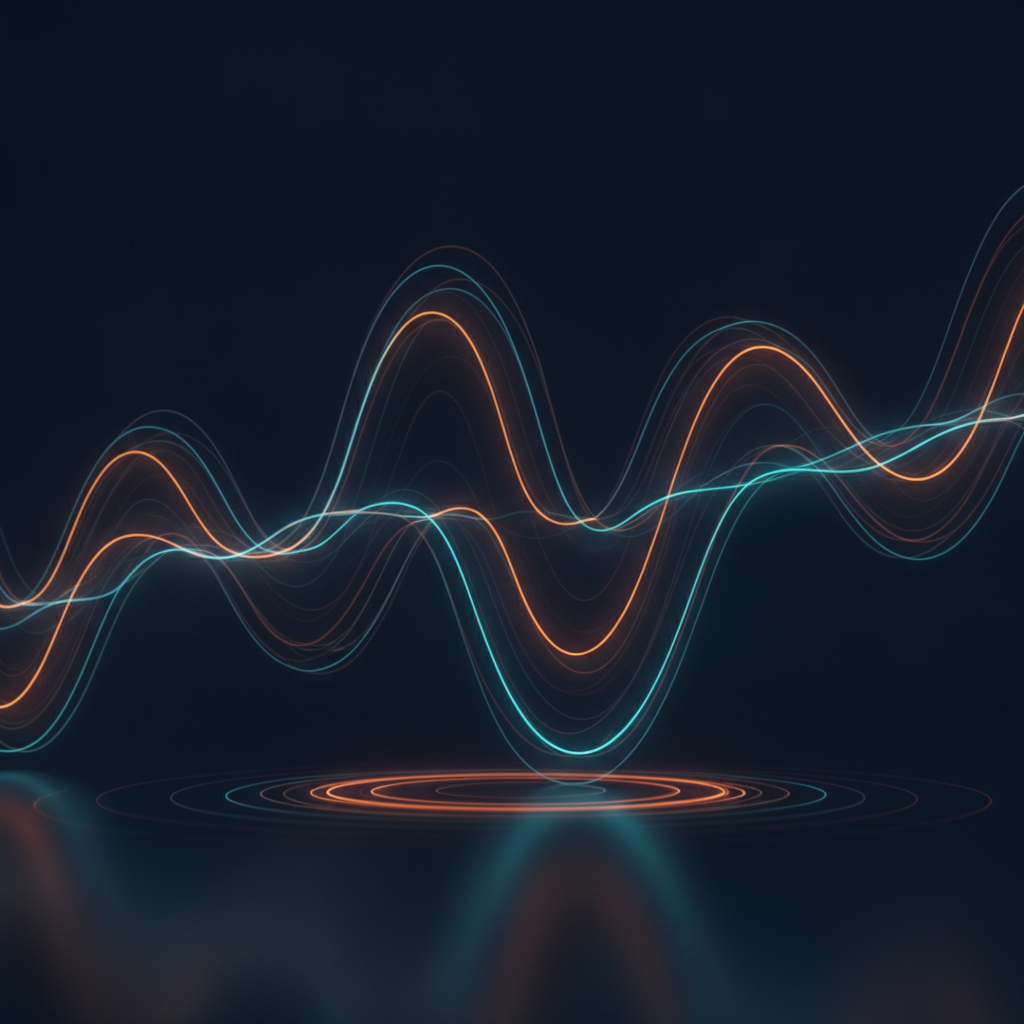 Illustrated glowing forex chart line reacting to rising and falling price pressure waves