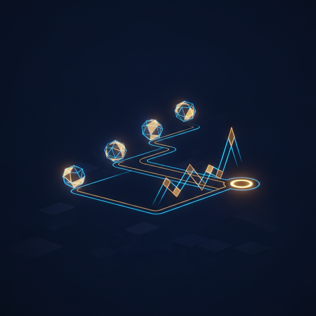 Glowing sequential process steps representing buying and selling currency