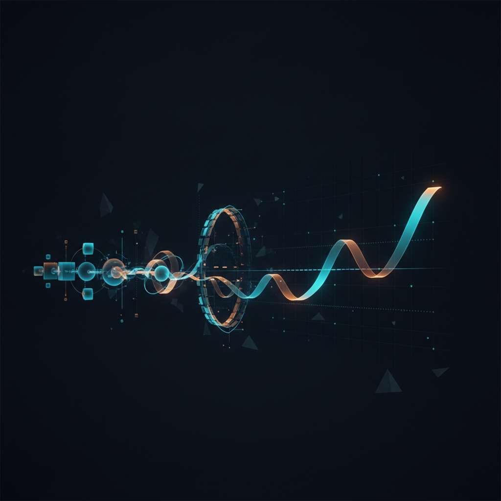 Illustrated glowing sequential process steps leading to a completed forex trade