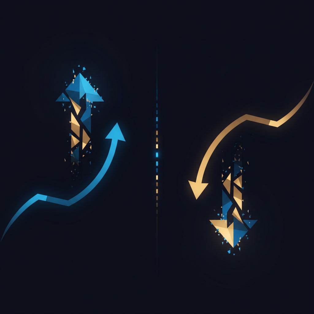 Glowing arrows comparing long and short forex positions