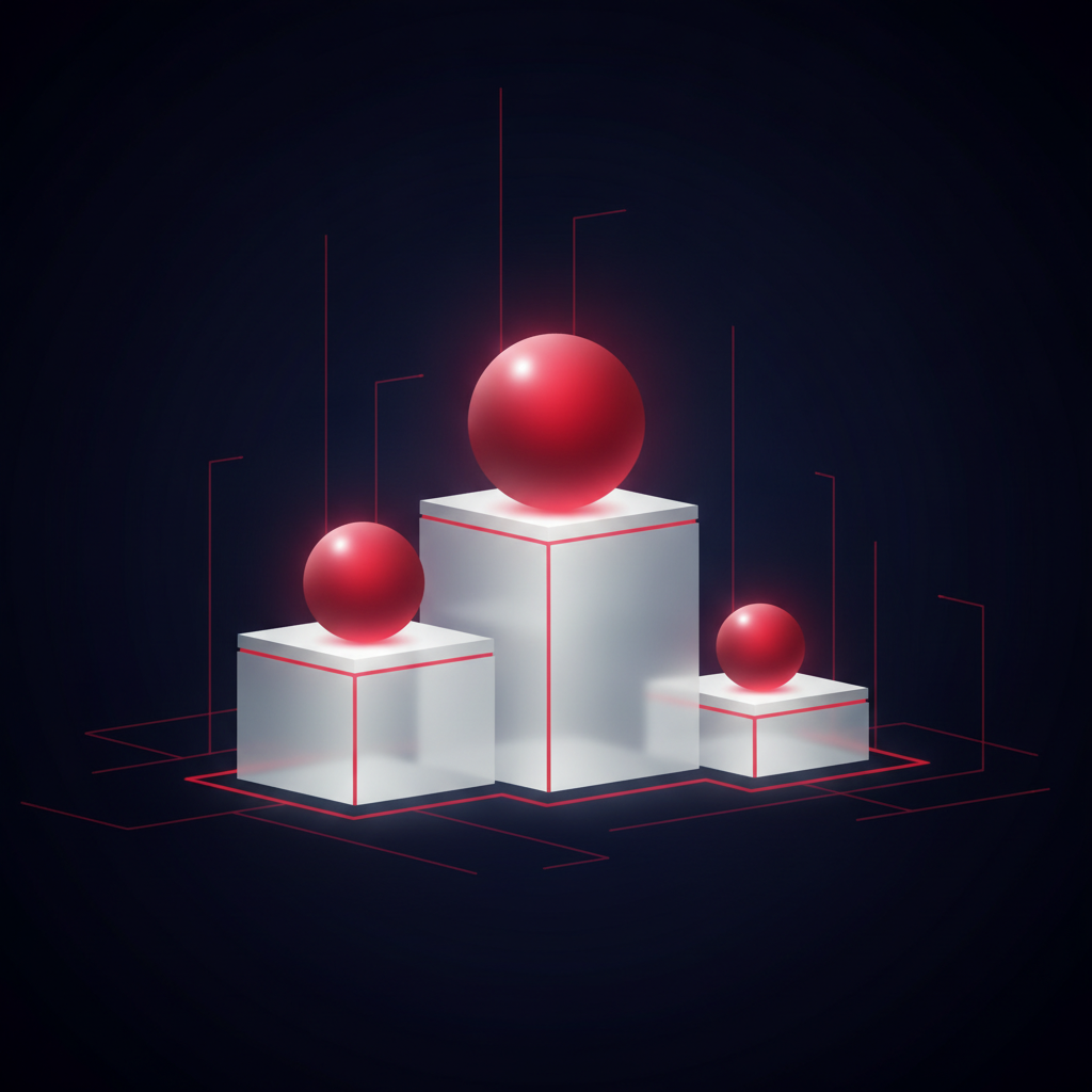 Glowing ranked currency orbs in navy and red tones