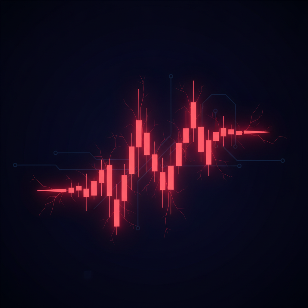 Illustrated jagged glowing chart line representing sharp price swings