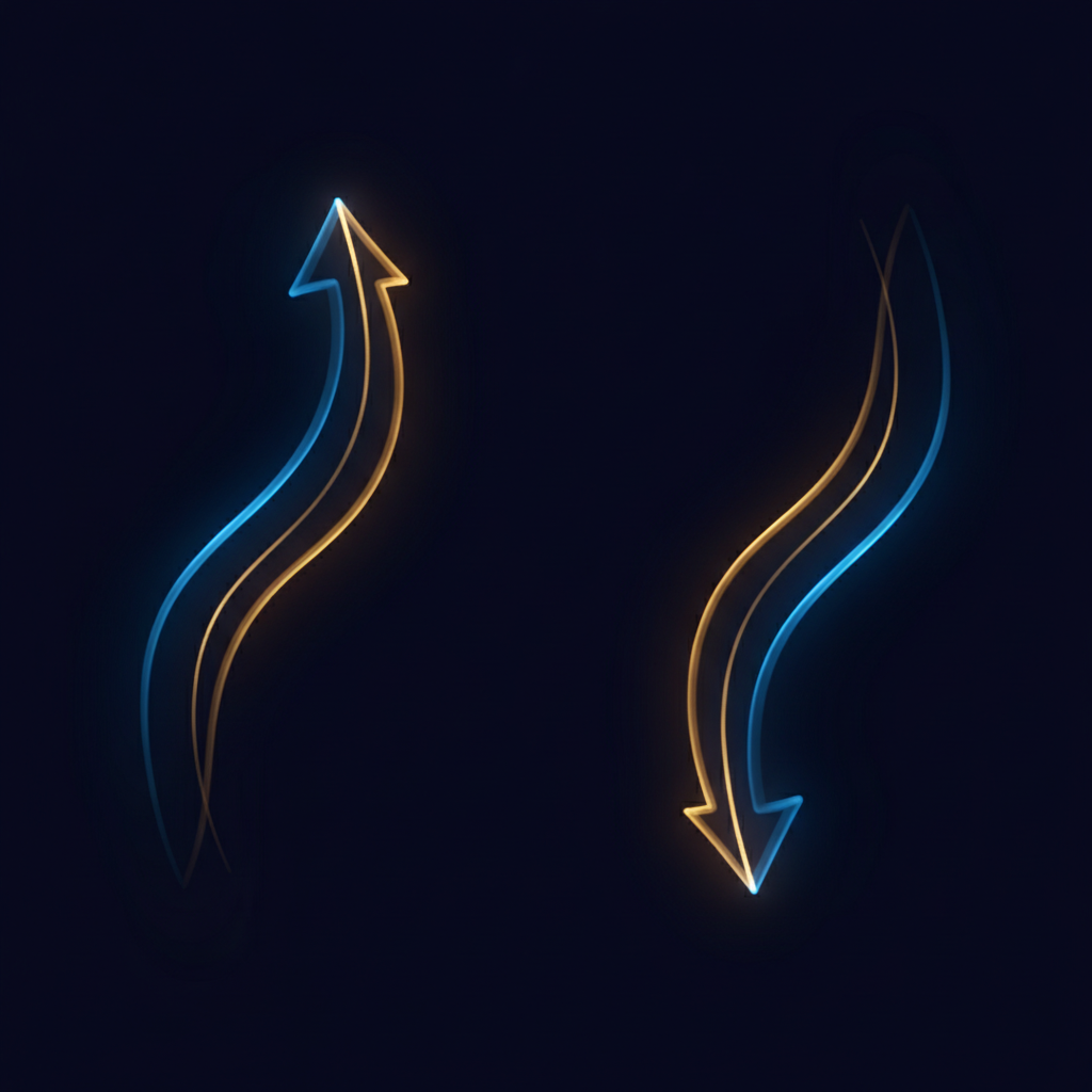 Glowing chart lines comparing positive and negative currency correlation