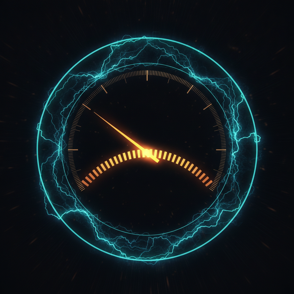 Illustrated glowing gauge dial at its lowest critical threshold triggering an automatic safeguard