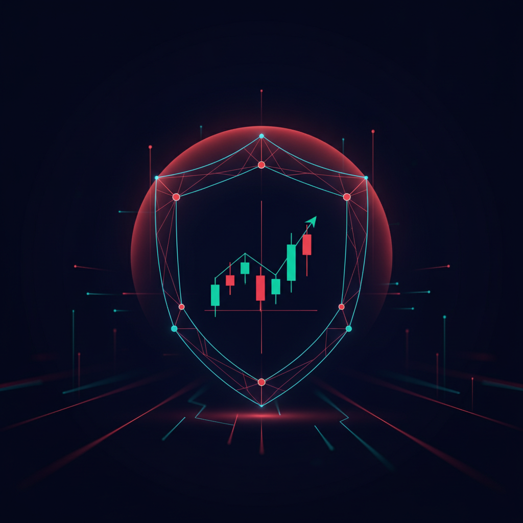 Illustrated glowing shield connected by a forex chart line to Switzerland and the United States