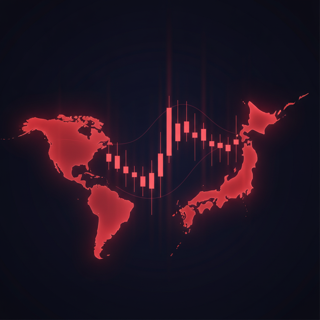 Glowing forex chart connecting American and Japanese map outlines