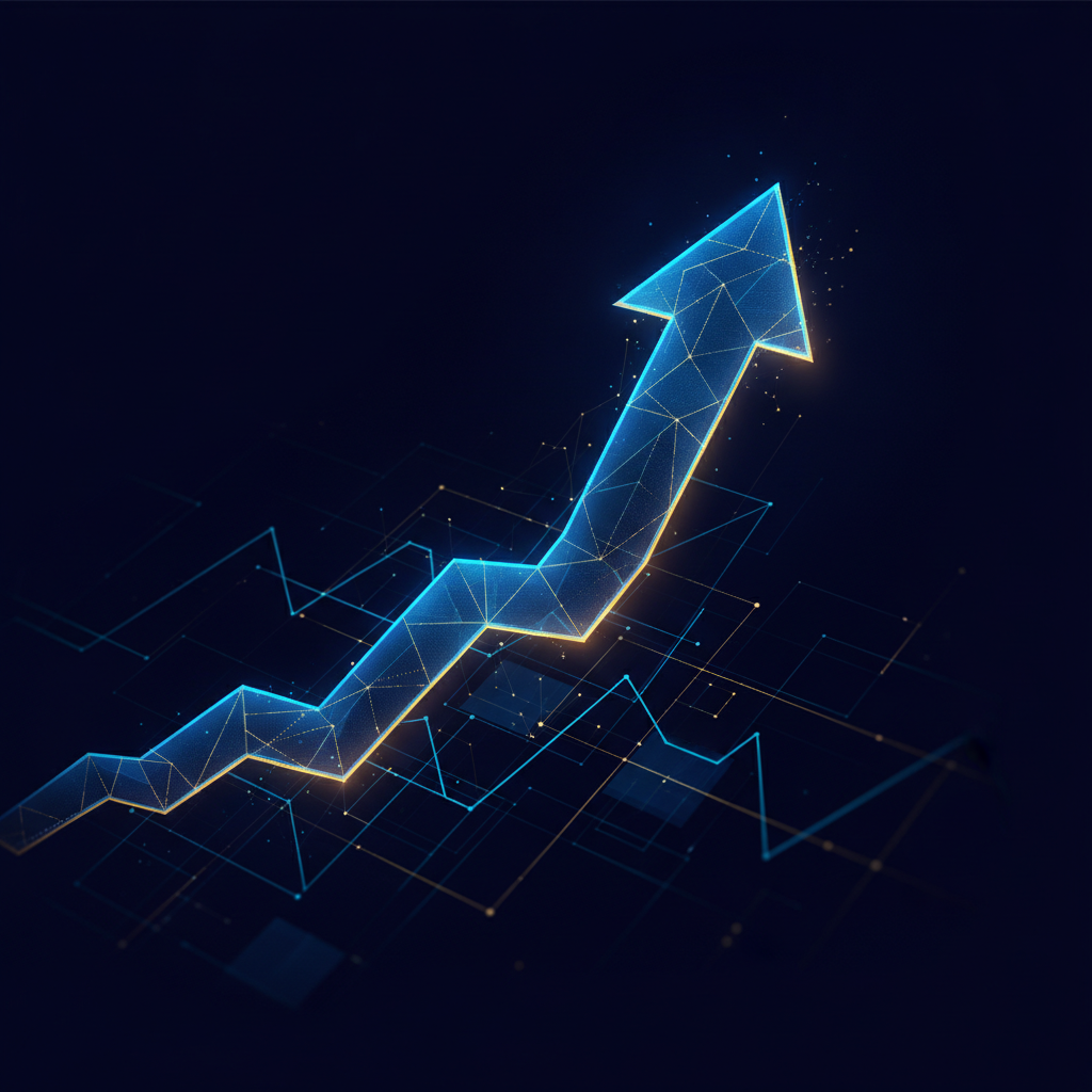 Glowing forex chart arrow rising upward representing going long