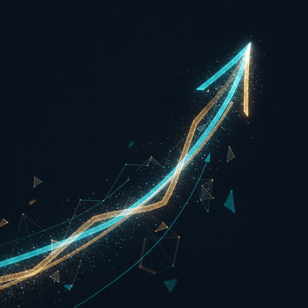Illustrated glowing forex chart arrow rising upward representing a long position