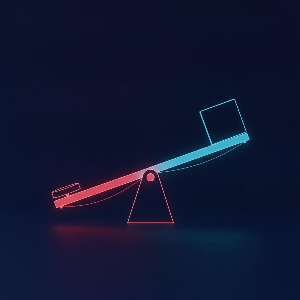 Illustrated glowing lever mechanism amplifying a small force into a larger movement