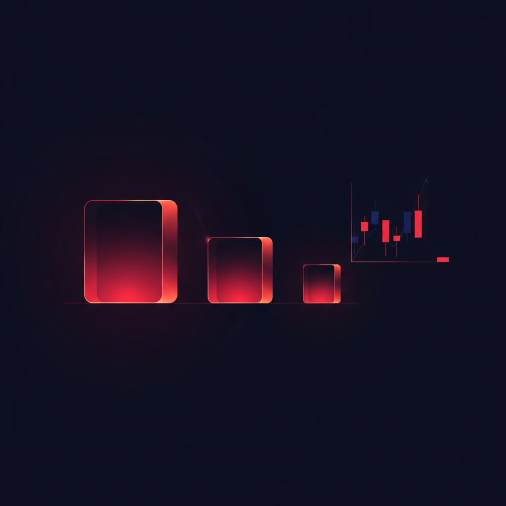 Illustrated glowing stacked measurement blocks of different sizes representing lot sizes