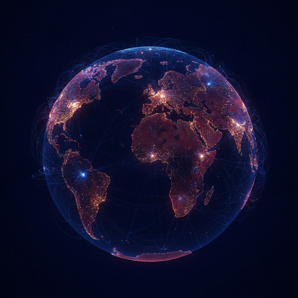 Global network map with glowing financial hub connections representing the forex market