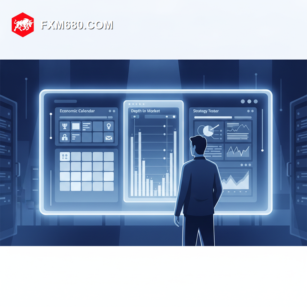 Illustration representing MetaTrader 5's advanced features like economic calendar and depth of market