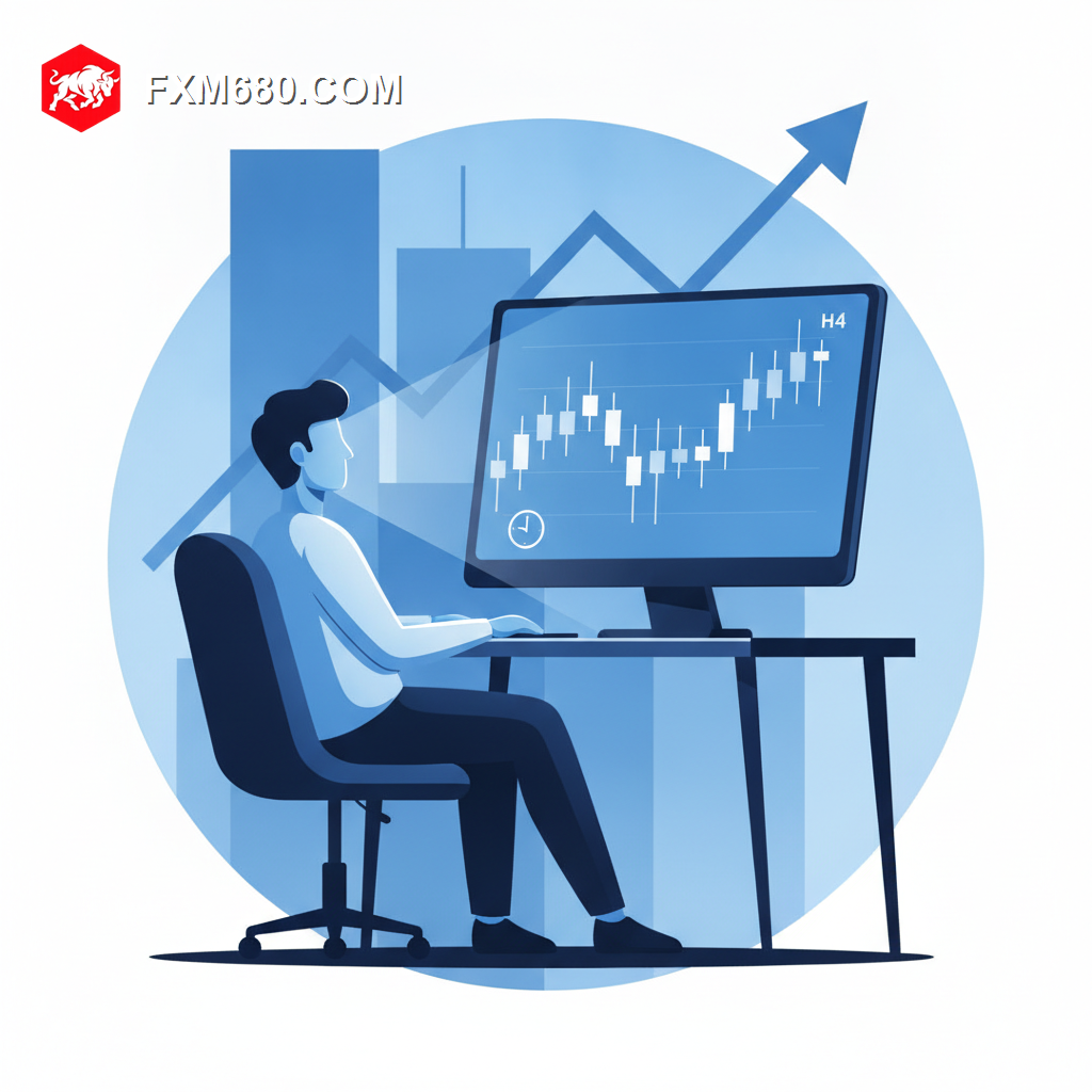 Illustration representing a beginner trader analyzing an H4 forex chart