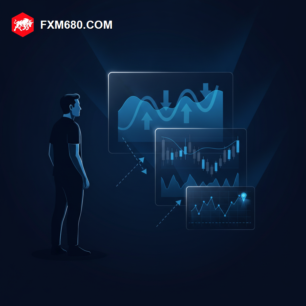 Illustration representing three stacked forex chart timeframes used together