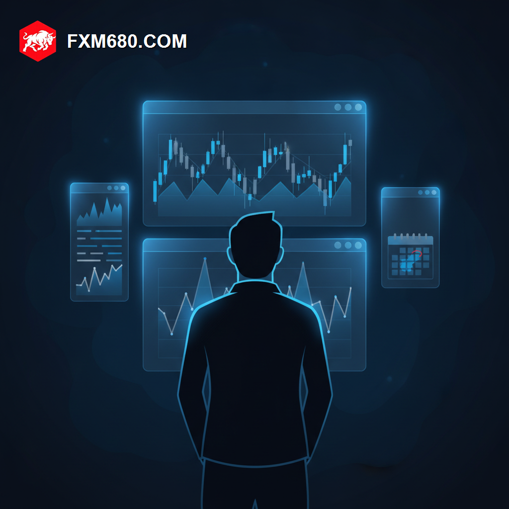Illustration representing a well organized multi-window forex trading workspace