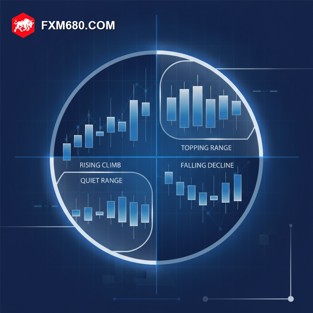 Illustration representing the four phases of a forex market cycle on a chart