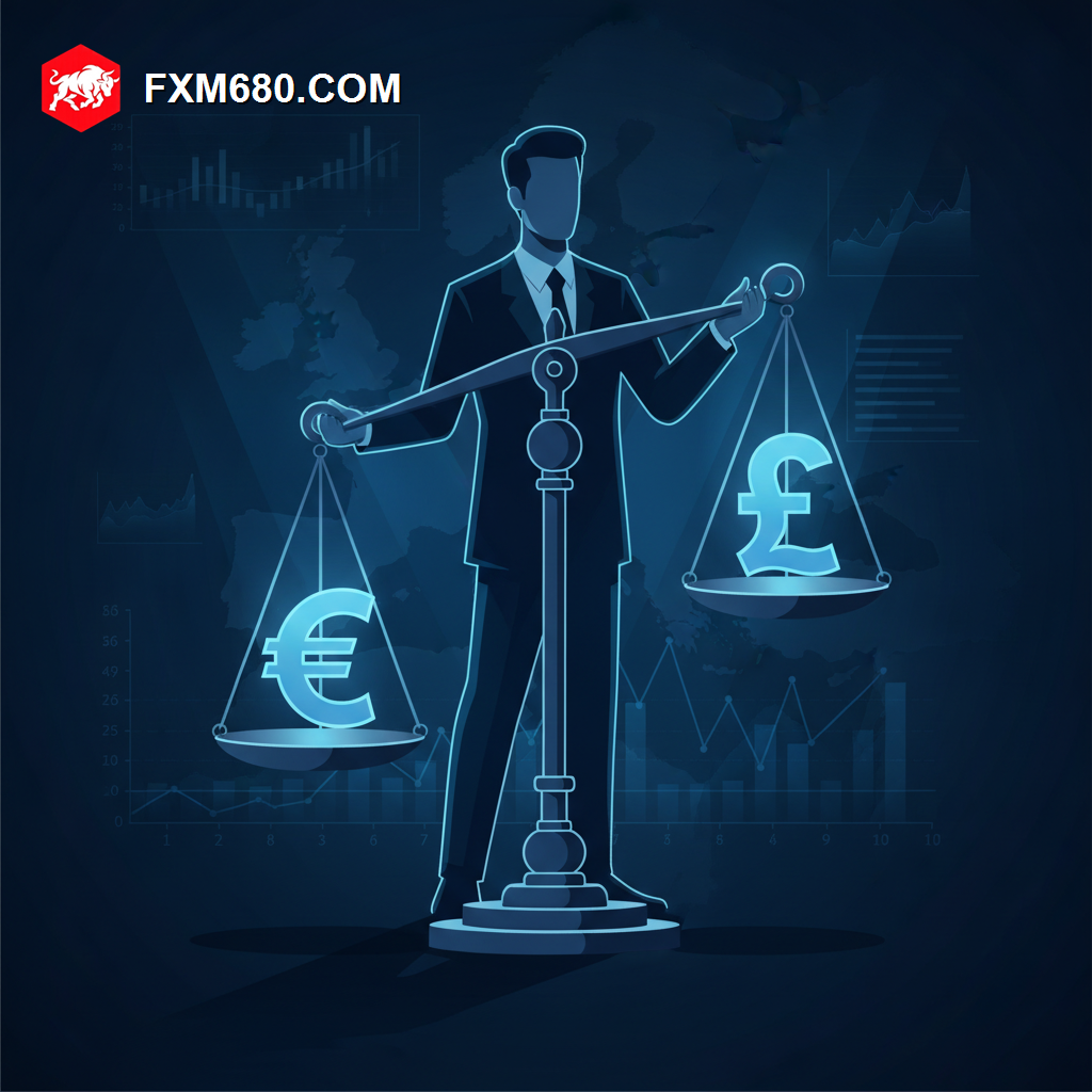 Illustration representing the EUR/GBP currency pair balancing between two major European economies
