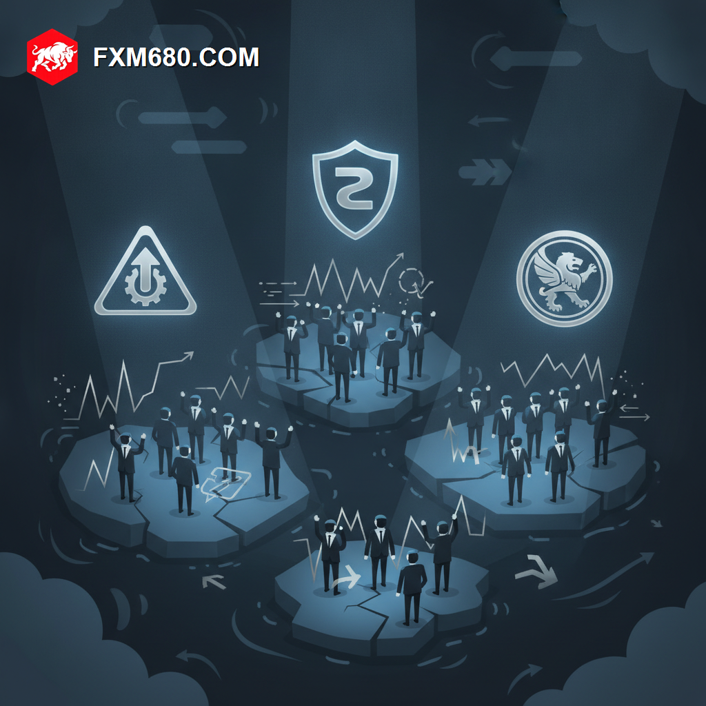 Illustration representing three distinct regulatory authorities overseeing brokers in their own jurisdictions