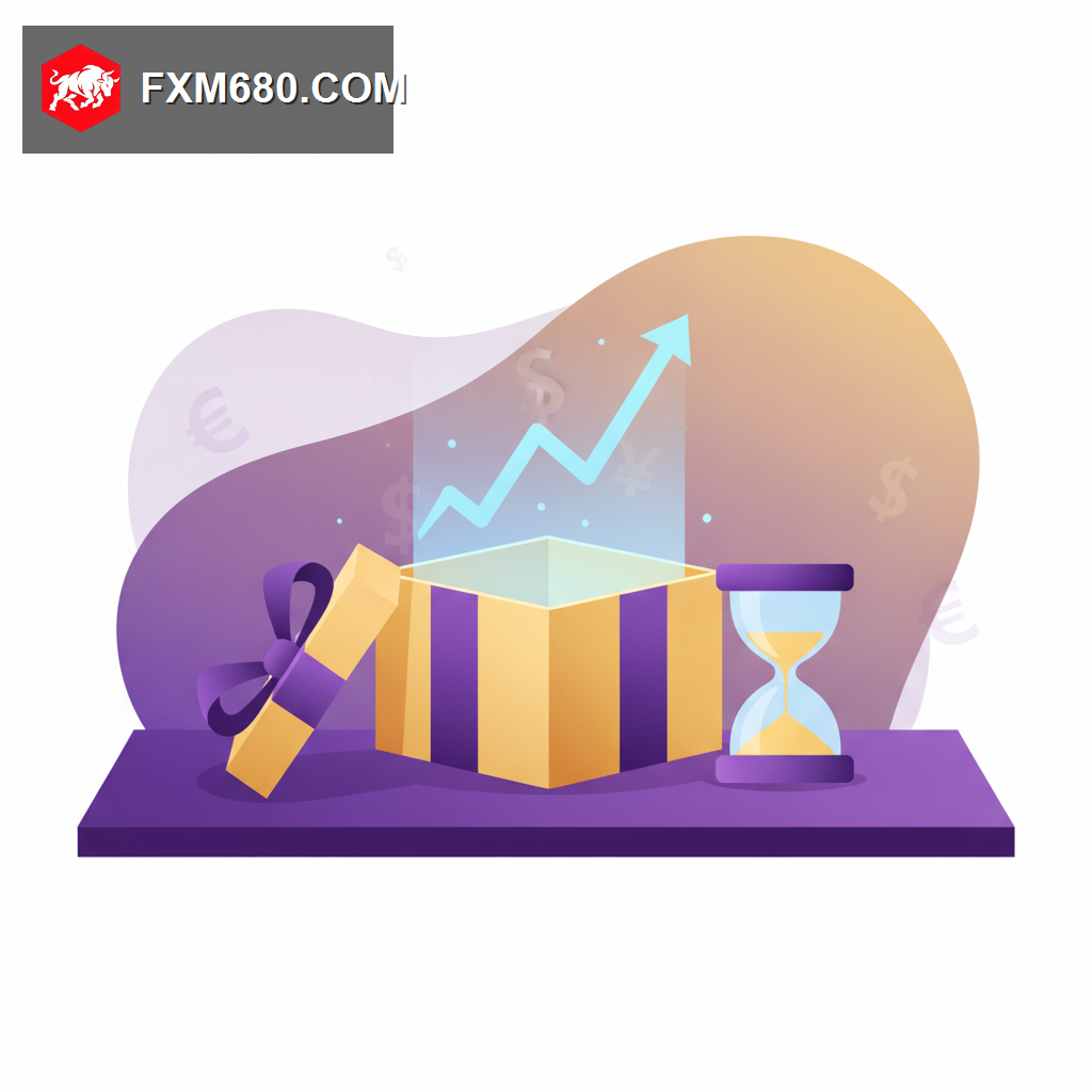 Gift box icon opening to reveal a trading chart instead of confetti, representing a broker bonus offer