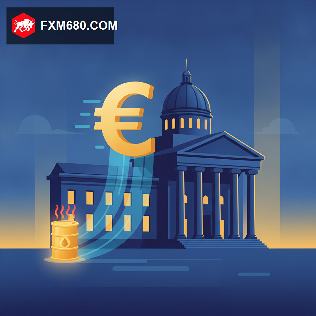 Euro symbol rising beside a European government building with an oil barrel icon, representing an ECB rate hike driven by energy inflation