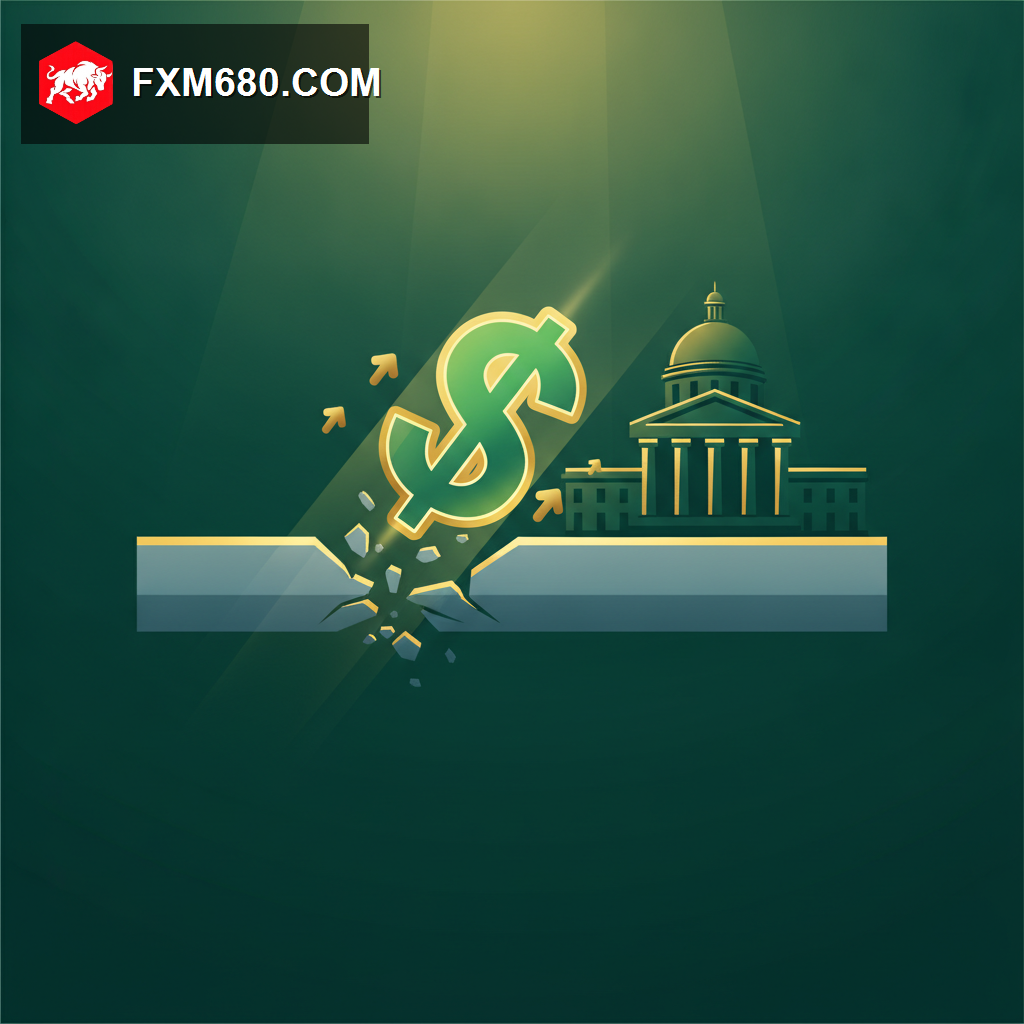 Glowing dollar symbol rising like a rocket beside a government building, representing a Federal Reserve interest rate hike