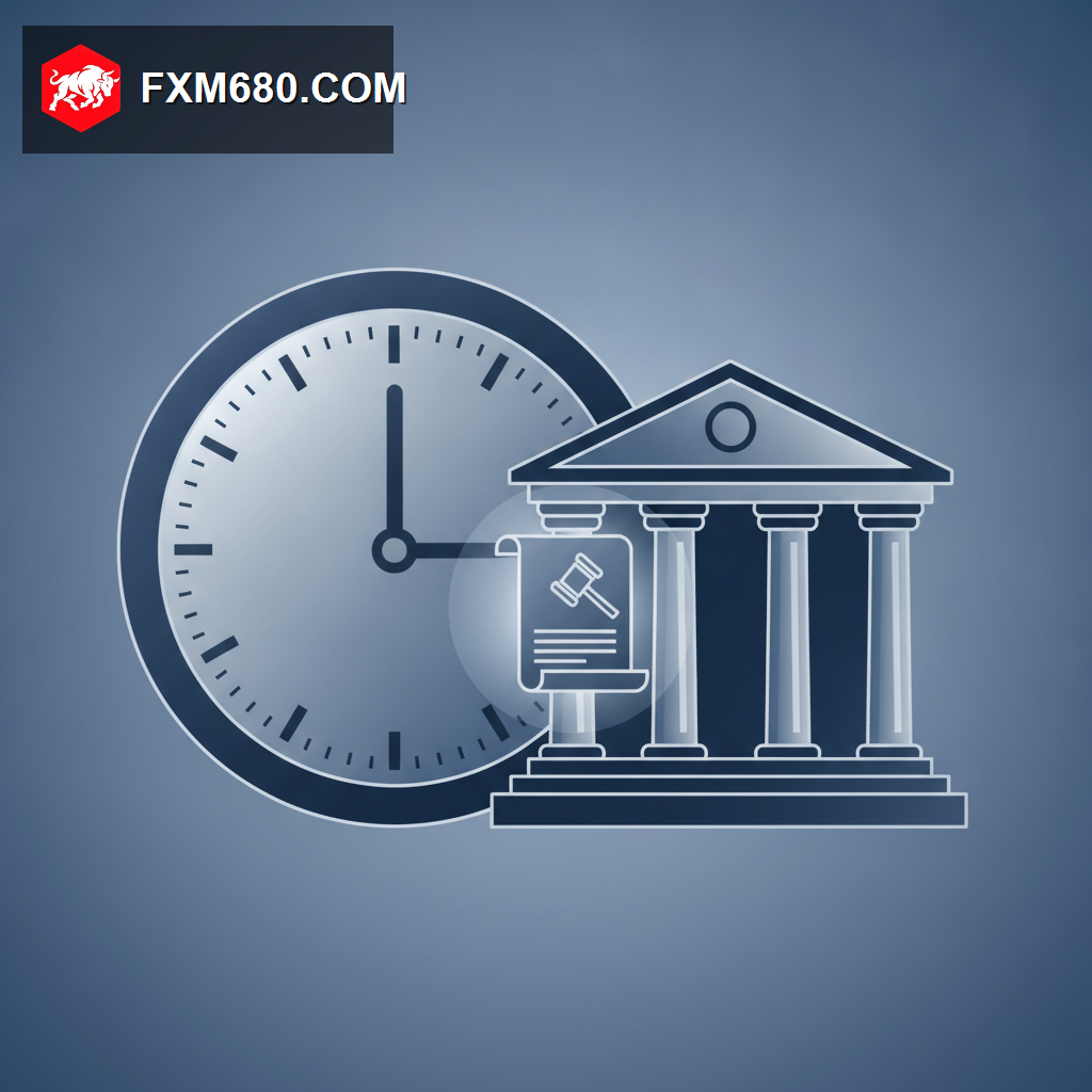 Clock hands approaching a Federal Reserve building icon with a rate-decision document, representing an imminent central bank announcement