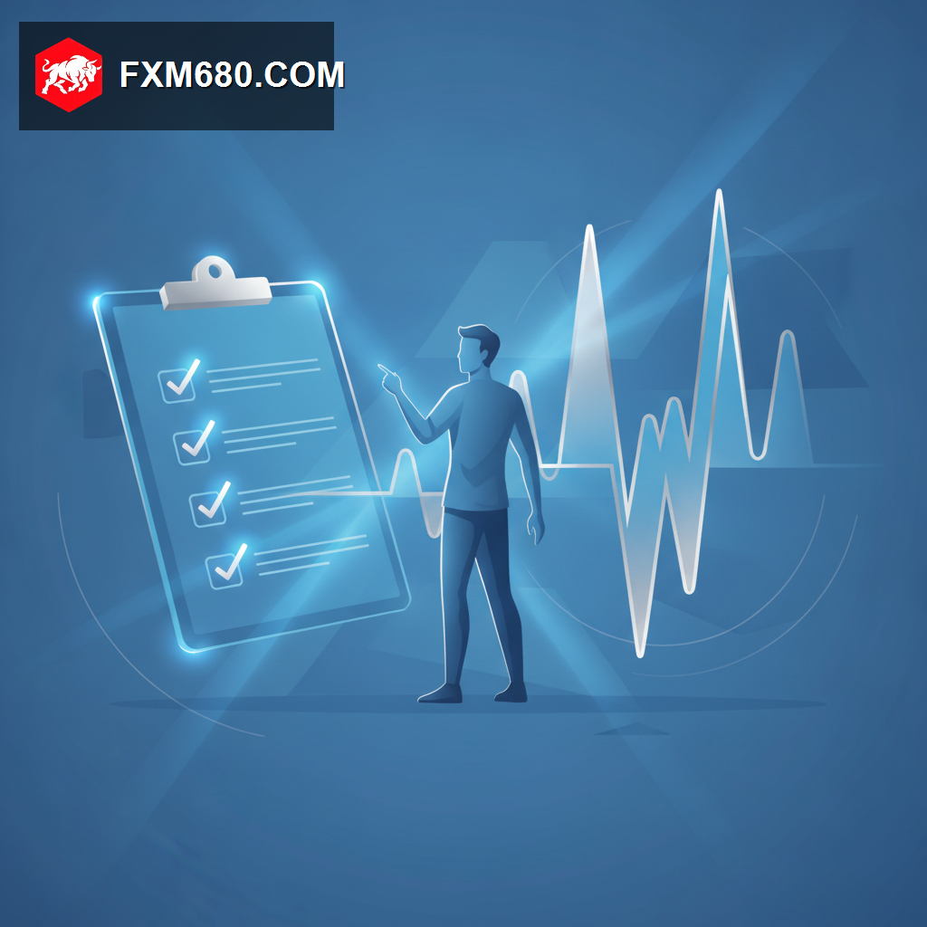 A checklist floating beside an abstract synthetic index chart, representing a step-by-step broker evaluation process