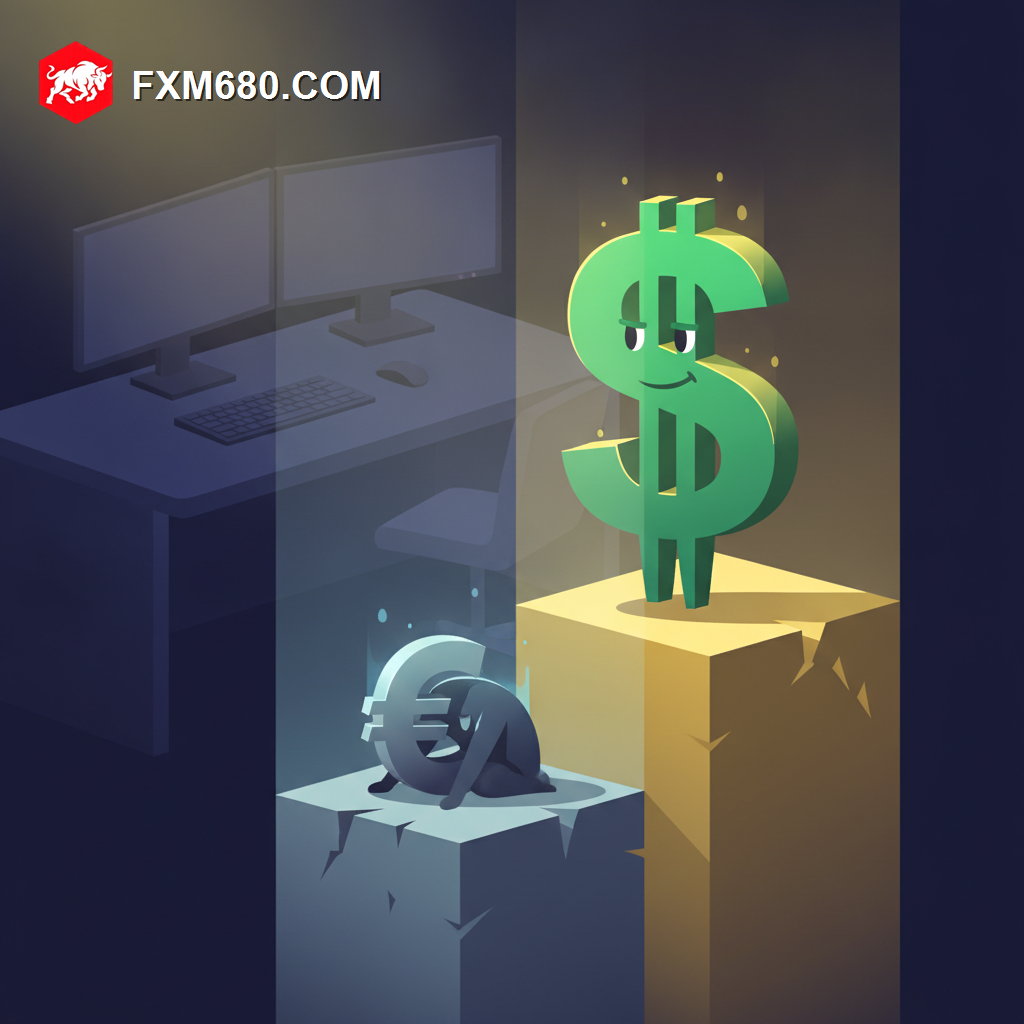 A glowing green currency symbol standing tall above a cluster of smaller, dimmer currency symbols on a trading floor