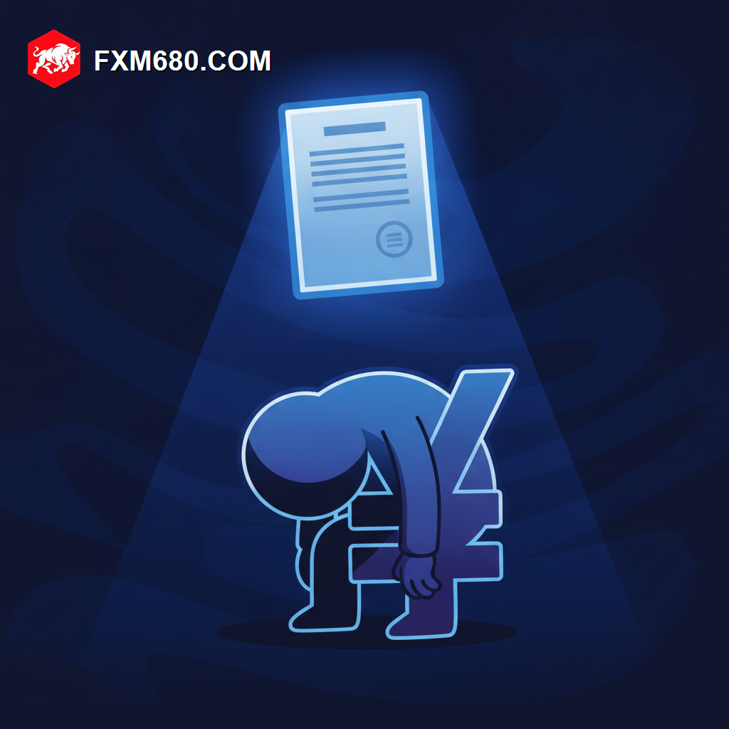 A translucent currency symbol slumping downward while a glowing document with faint seal hovers above it, duotone lighting